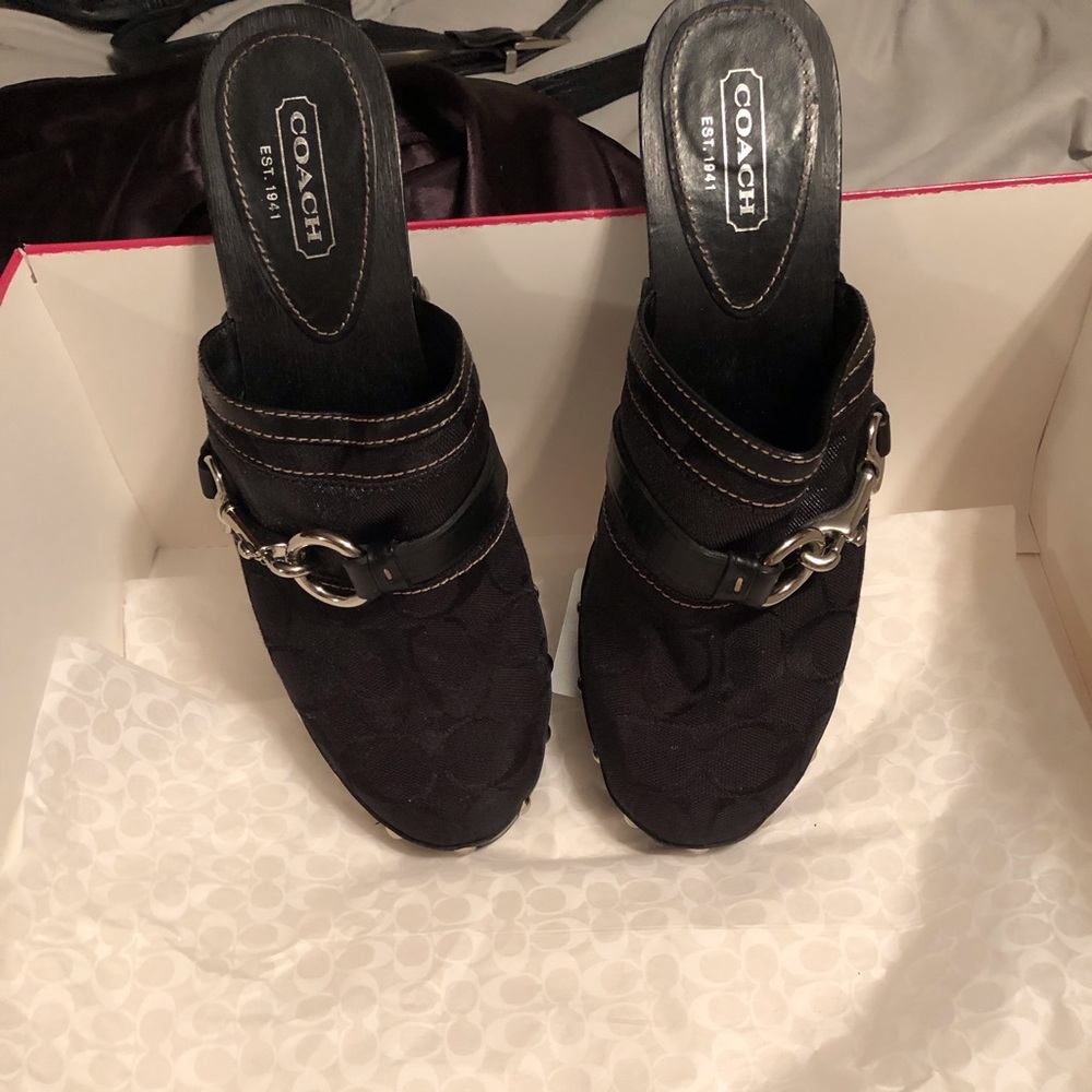 Coach Clog, Size 9.5 Black with Silver Buckles